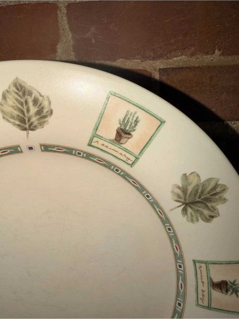 Pfaltzgraff Cream Dinner & Salad Plate Set Green Botanical Accents Set of 2 Vtg
